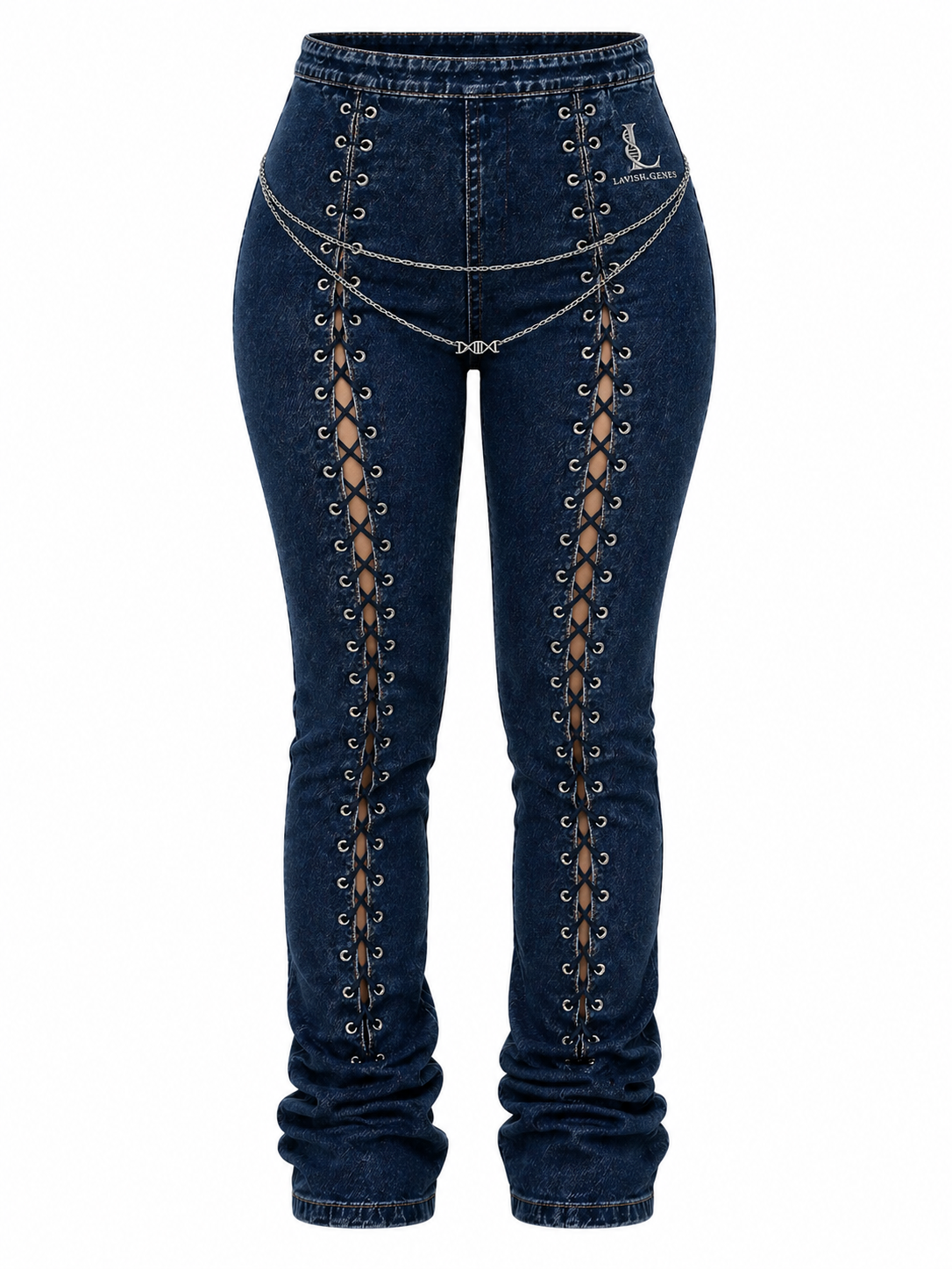 Lavish Gene “Built Different” Lace-Up Jeans